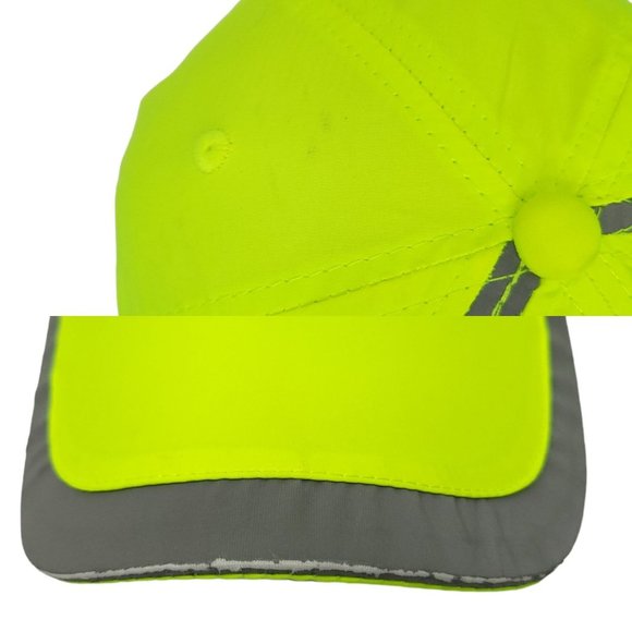Auto Alley Neon Green Yellow Gray Trim Strapback Cap Trucker Reflective Hat - Picture 3 of 14